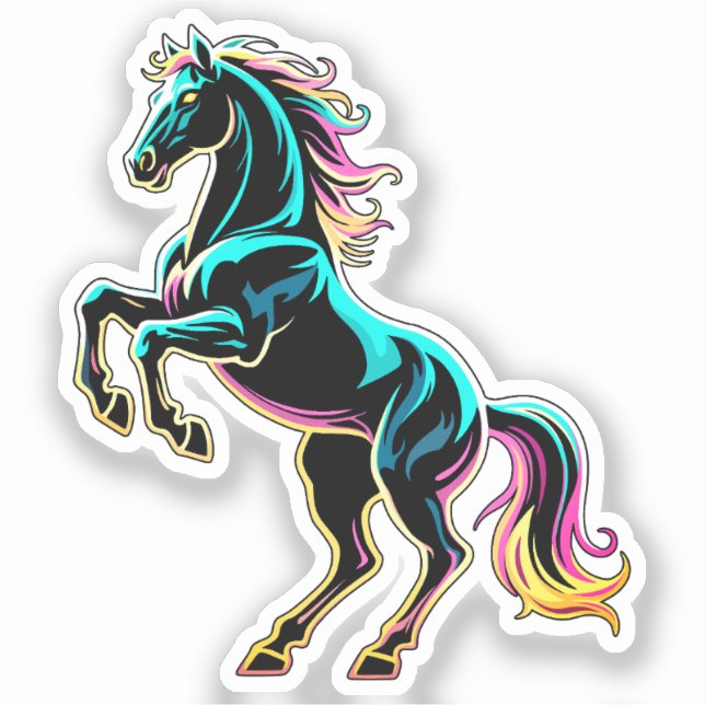 Pferd Neonlicht Glitch Retro-Stil Aufkleber (Vorderseite)