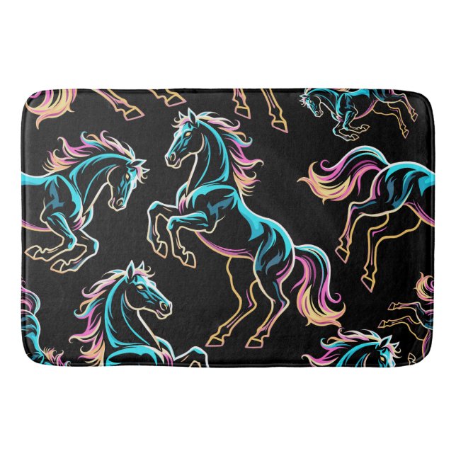 Pferd Neonlicht Glitch Retro Stil Badematte (Vorderseite)