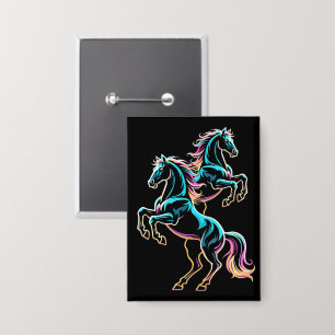 Pferd Neonlicht Glitch Retro-Stil Button