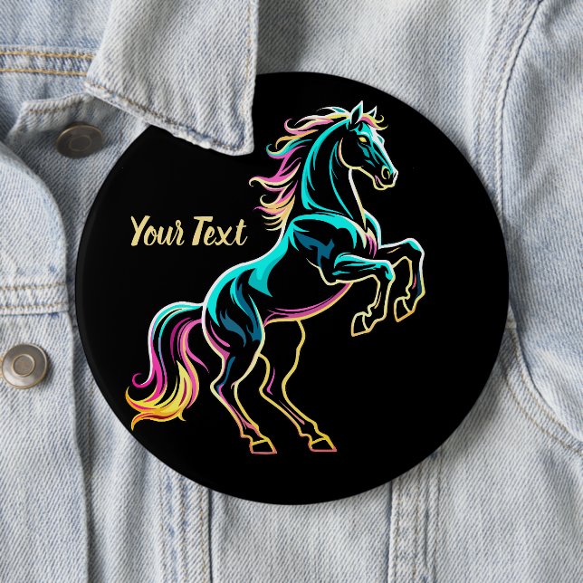 Pferd Neonlicht Glitch Retro-Stil Button (Beispiel)