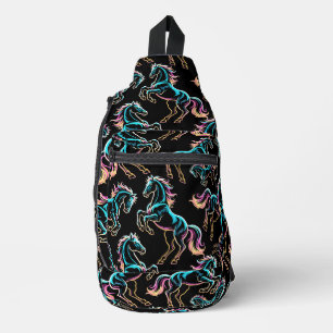 Pferd Neonlicht Glitch Retro-Stil Crossbody Bag