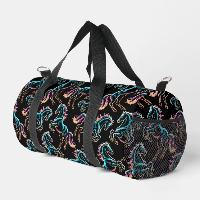 Pferd Neonlicht Glitch Retro-Stil Duffle Bag (Rechte Ecke)