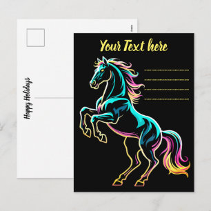 Pferd Neonlicht Glitch Retro-Stil Feiertagspostkarte