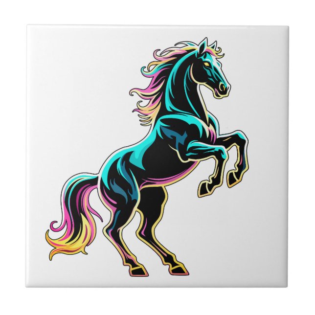 Pferd Neonlicht Glitch Retro-Stil Fliese (Vorderseite)