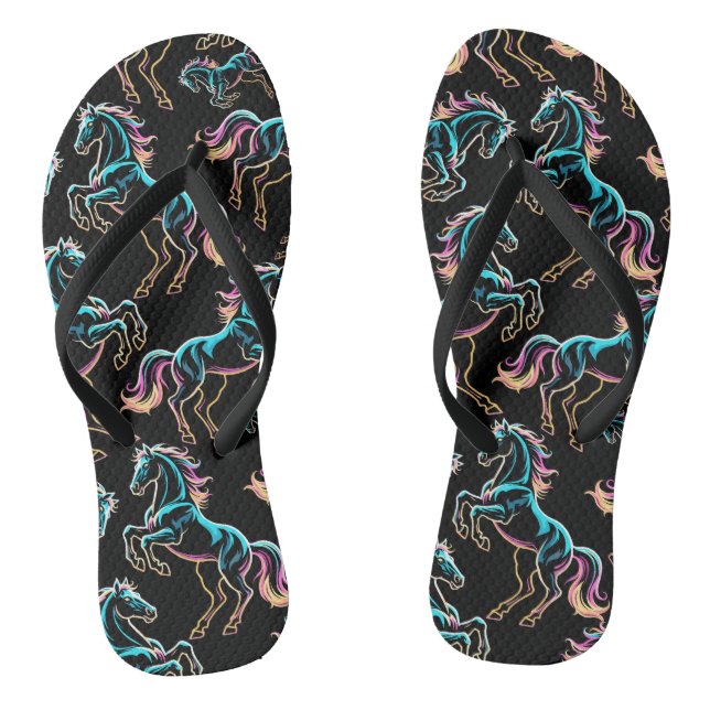 Pferd Neonlicht Glitch Retro-Stil Flip Flops (Fußbett)