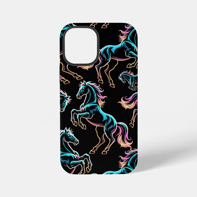 Pferd Neonlicht Glitch Retro-Stil iPhone Hülle (Rückseite)