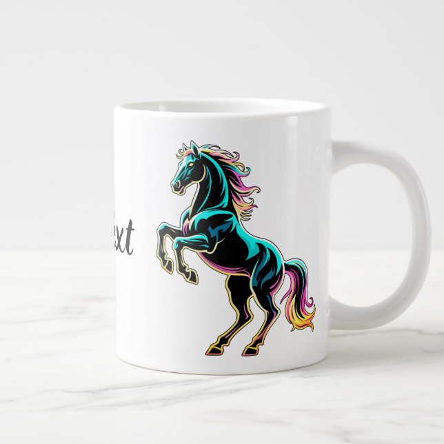 Pferd Neonlicht Glitch Retro-Stil Jumbo-Tasse (Rechts)