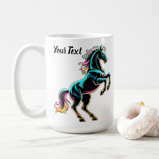Pferd Neonlicht Glitch Retro-Stil Kaffeetasse (Mit Donut)