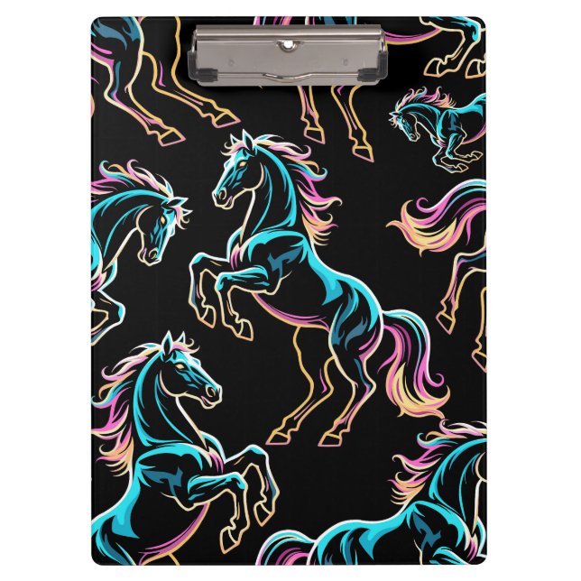 Pferd Neonlicht Glitch Retro Stil Klemmbrett (Vorderseite)