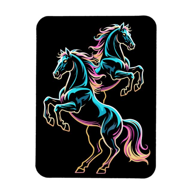 Pferd Neonlicht Glitch Retro-Stil Magnet (Vertikal)