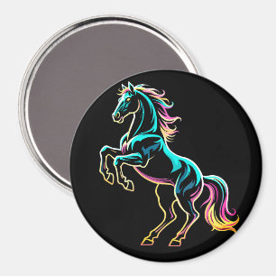 Pferd Neonlicht Glitch Retro-Stil Magnet