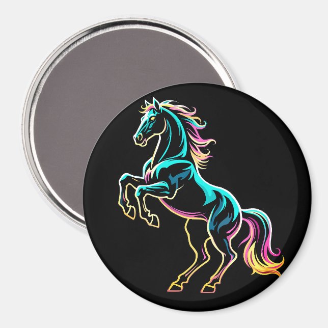 Pferd Neonlicht Glitch Retro-Stil Magnet (Vorderseite/Rückseite)