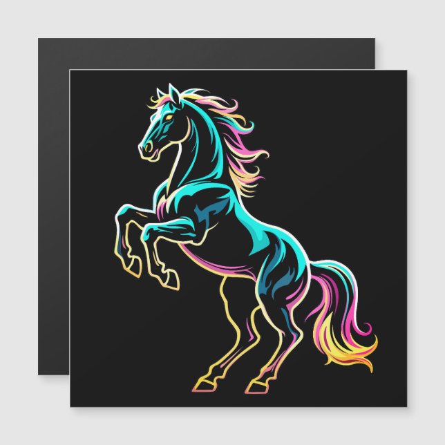 Pferd Neonlicht Glitch Retro-Stil Magnetkarte (Vorne/Hinten)
