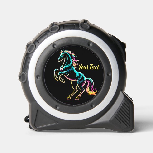 Pferd Neonlicht Glitch Retro-Stil Maßband (Vorderseite)