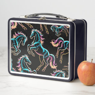 Pferd Neonlicht Glitch Retro-Stil Metall Brotdose