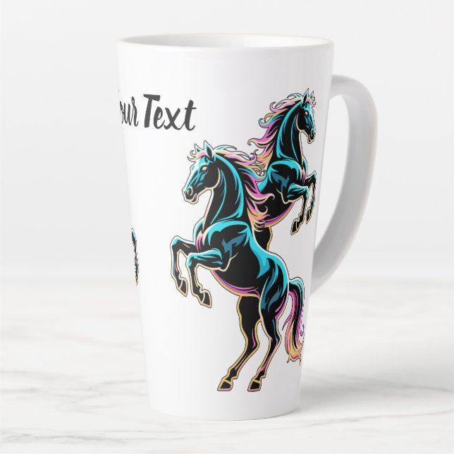 Pferd Neonlicht Glitch Retro-Stil Milchtasse (Rechte Ecke)