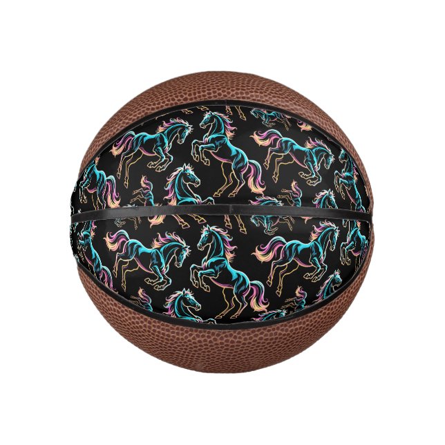 Pferd Neonlicht Glitch Retro-Stil Mini Basketball (Vorderseite)
