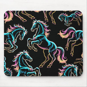 Pferd Neonlicht Glitch Retro-Stil Mousepad
