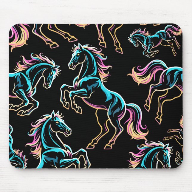 Pferd Neonlicht Glitch Retro-Stil Mousepad (Vorne)