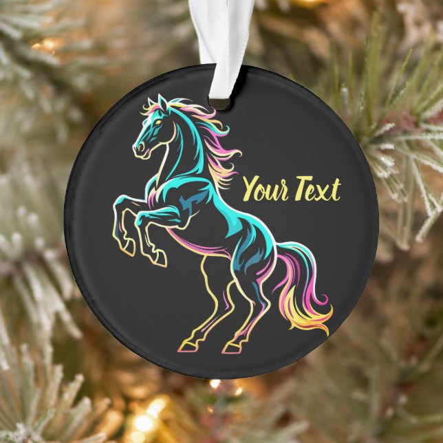 Pferd Neonlicht Glitch Retro-Stil Ornament (Baum)