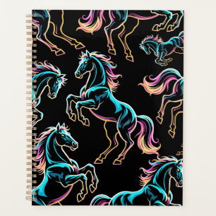 Pferd Neonlicht Glitch Retro-Stil Planer