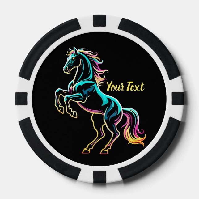 Pferd Neonlicht Glitch Retro-Stil Pokerchips (Vorderseite)