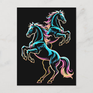 Pferd Neonlicht Glitch Retro-Stil Postkarte