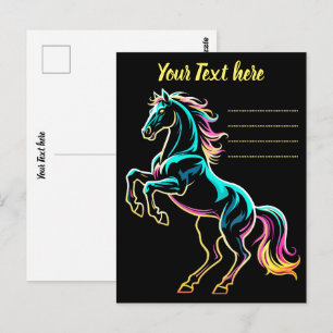 Pferd Neonlicht Glitch Retro-Stil Postkarte