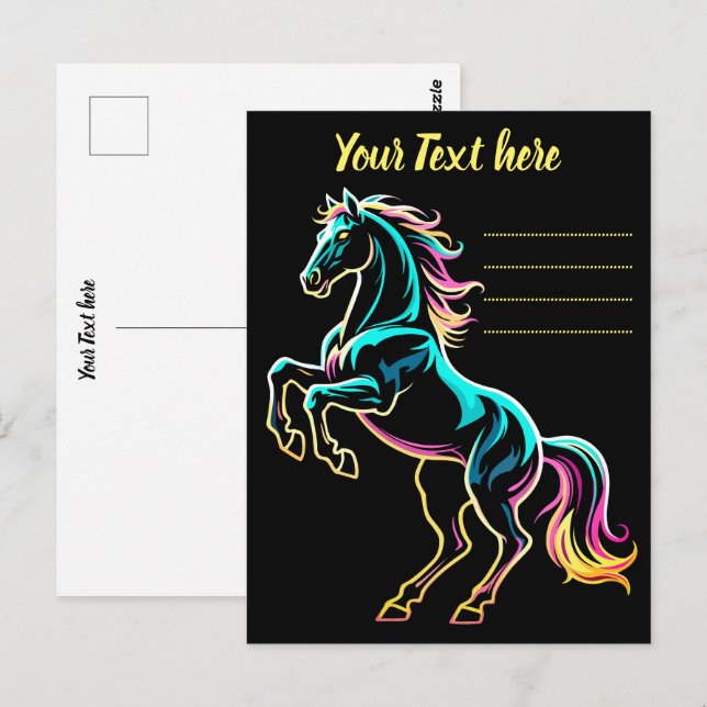 Pferd Neonlicht Glitch Retro-Stil Postkarte (Vorne/Hinten)