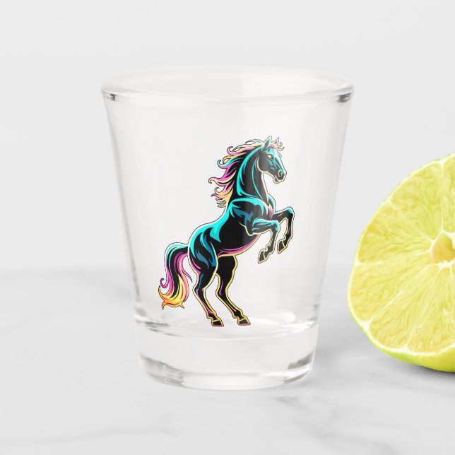 Pferd Neonlicht Glitch Retro-Stil Schnapsglas (Vorderseite)