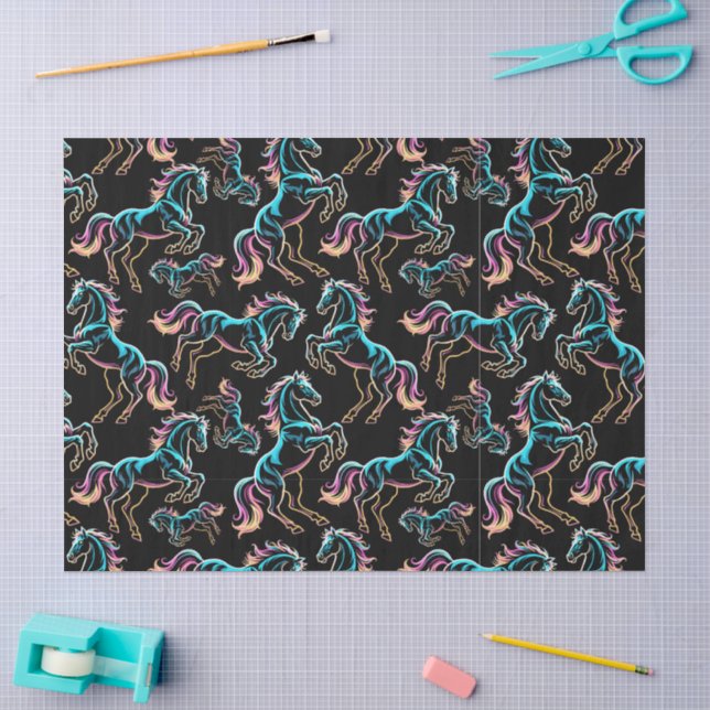 Pferd Neonlicht Glitch Retro-Stil Seidenpapier (Basteln)