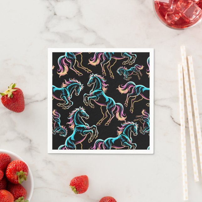 Pferd Neonlicht Glitch Retro-Stil Serviette (Beispiel)