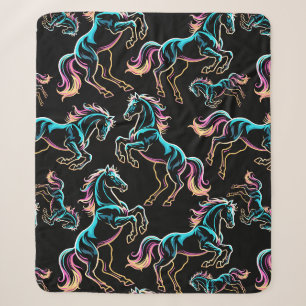 Pferd Neonlicht Glitch Retro-Stil Sherpadecke