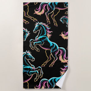 Pferd Neonlicht Glitch Retro-Stil Strandtuch