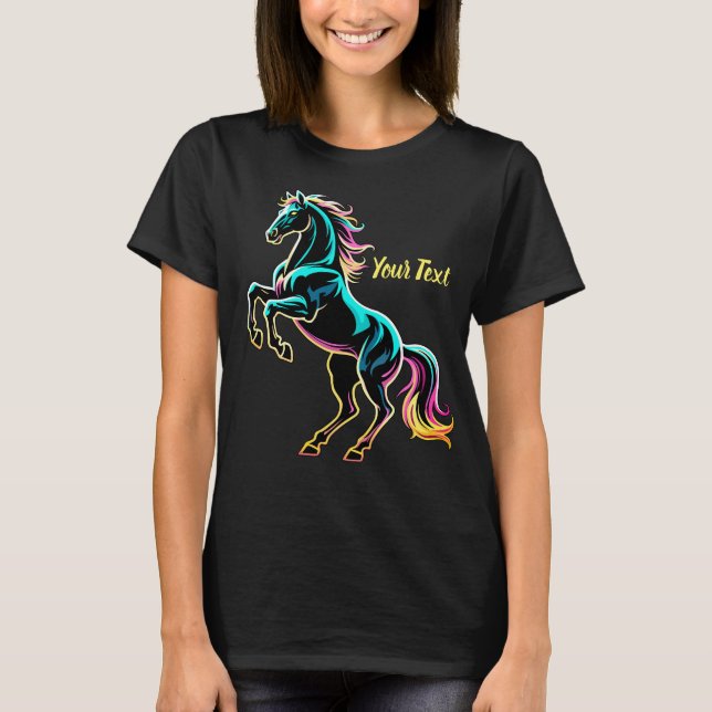 Pferd Neonlicht Glitch Retro-Stil T-Shirt (Vorderseite)