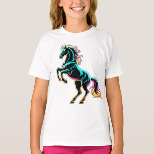 Pferd Neonlicht Glitch Retro-Stil T-Shirt