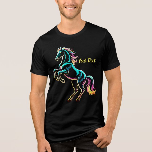 Pferd Neonlicht Glitch Retro-Stil Tri-Blend Shirt (Vorderseite)