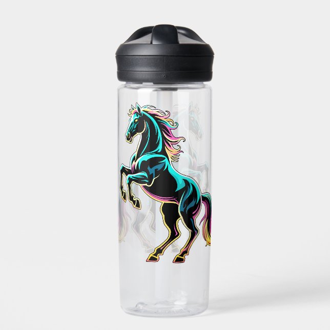 Pferd Neonlicht Glitch Retro-Stil Trinkflasche (Vorderseite)