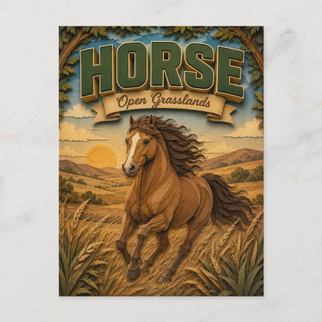 Pferd offene Graslandschaft POPCUT Postkarte (Vorderseite)