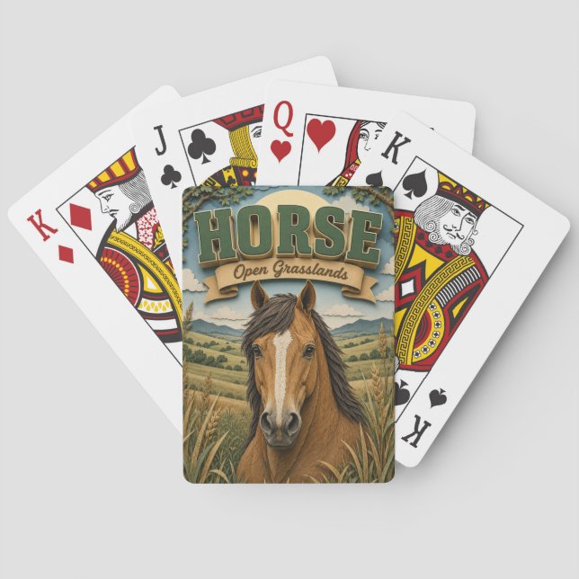 Pferd offene Graslandschaft POPCUT Spielkarten (Rückseite)