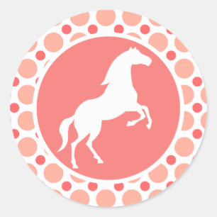 Pferd; Pink & Coral Polka Dots Runder Aufkleber