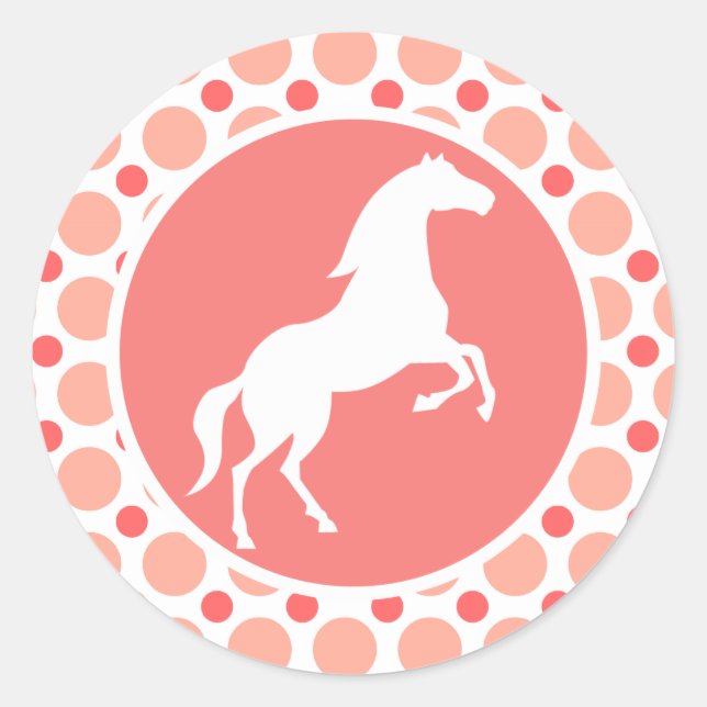 Pferd; Pink & Coral Polka Dots Runder Aufkleber (Vorderseite)