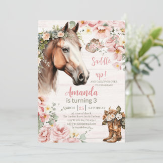 Pferd Pink Floral Girl Saddle Up Cowgirl Geburtsta Einladung