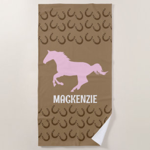 Pferd Pink Galloping Horseshoes Brown Reittier Strandtuch