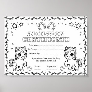 Pferd Pony Adoptieren Sie ein Haustier Färbungszer Poster