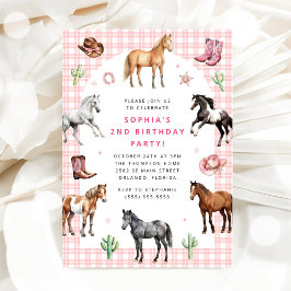 Pferd Pony Sattel hoch Cowgirl Mädchen Geburtstag Einladung
