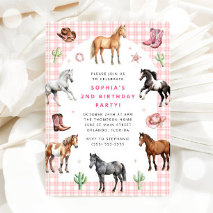 Pferd Pony Sattel hoch Cowgirl Mädchen Geburtstag Einladung