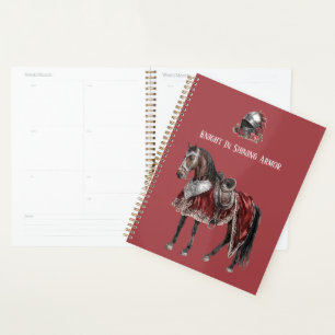 Pferd Ritter in glänzender Rüstung Helm rote Rosen Planer