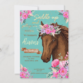 Pferd Rosa Floral Geburtstag Einladung