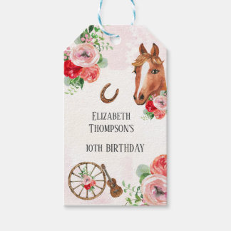 Pferd Rosa Floral Geburtstag Geschenkanhänger